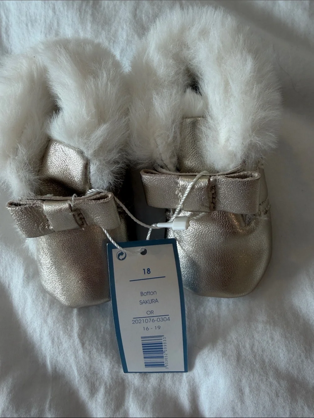 Jacadi Metallic Cream Fur-Trim Baby Booties